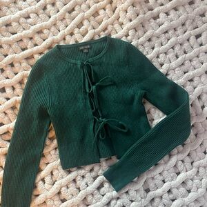 Wild Fable Teal Ribbed Tie-Front Sweater